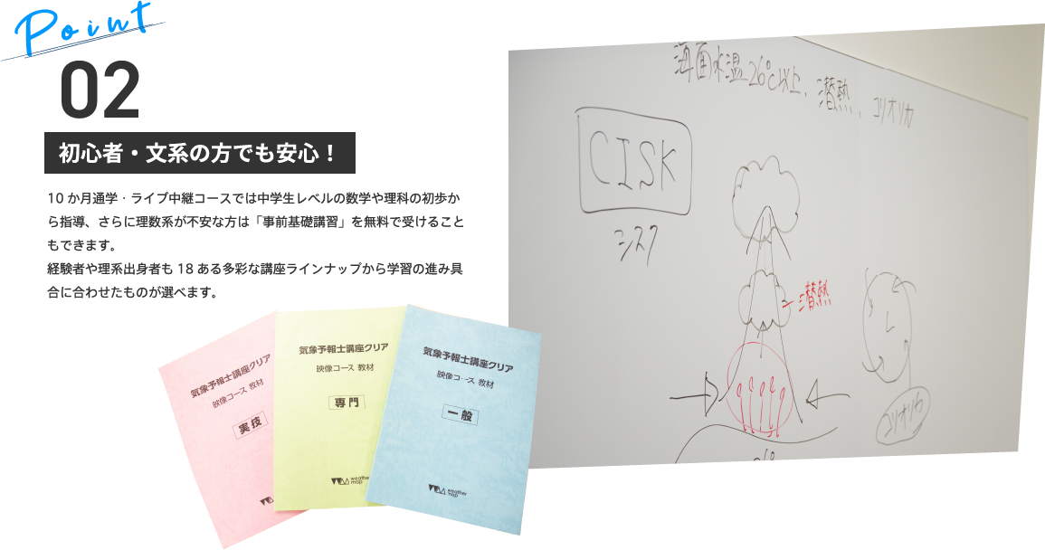 Point02 気象予報士試験に特化した多彩な講座。